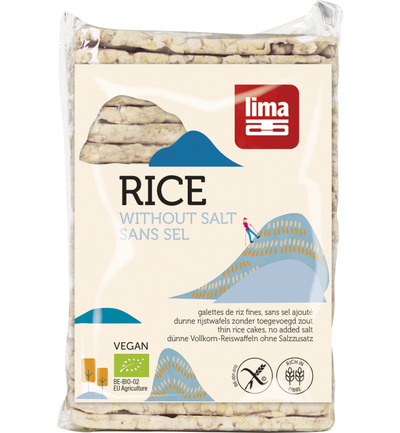 Lima Rijstwafels Zonder Zout Dun Recht Bio (130 gr)