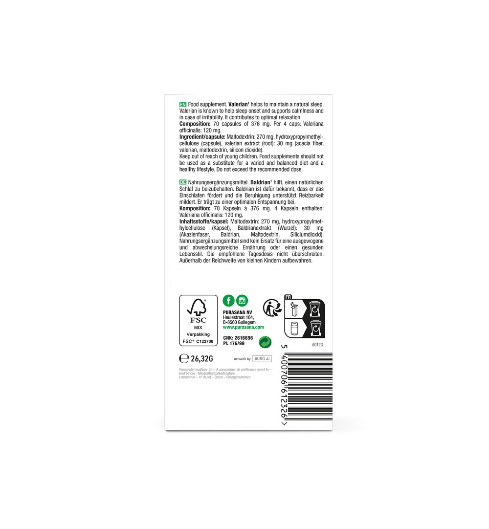Purasana Valeriaan/Valeriane Vegan (70 capsules) - image 3