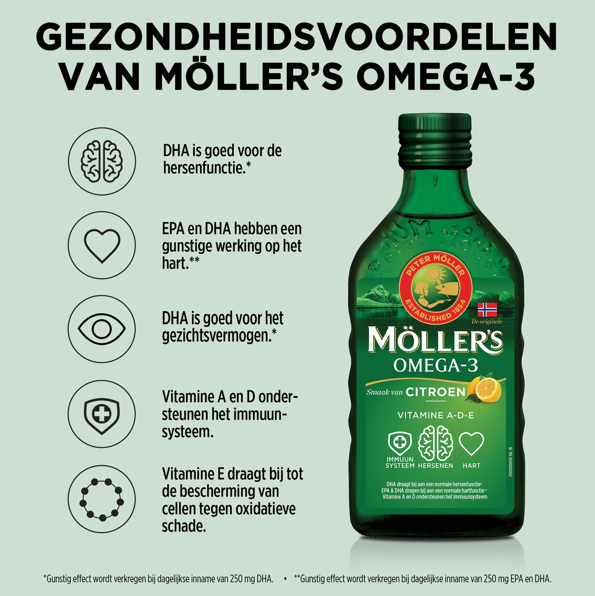 6x Mollers Omega-3 Levertraan Citroen (250 ml)