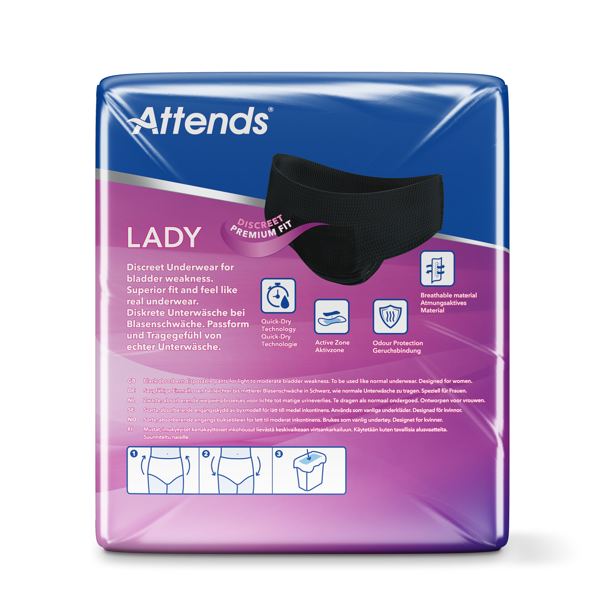 Attends Lady Discreet Zwart Maat L (10 Stuks)