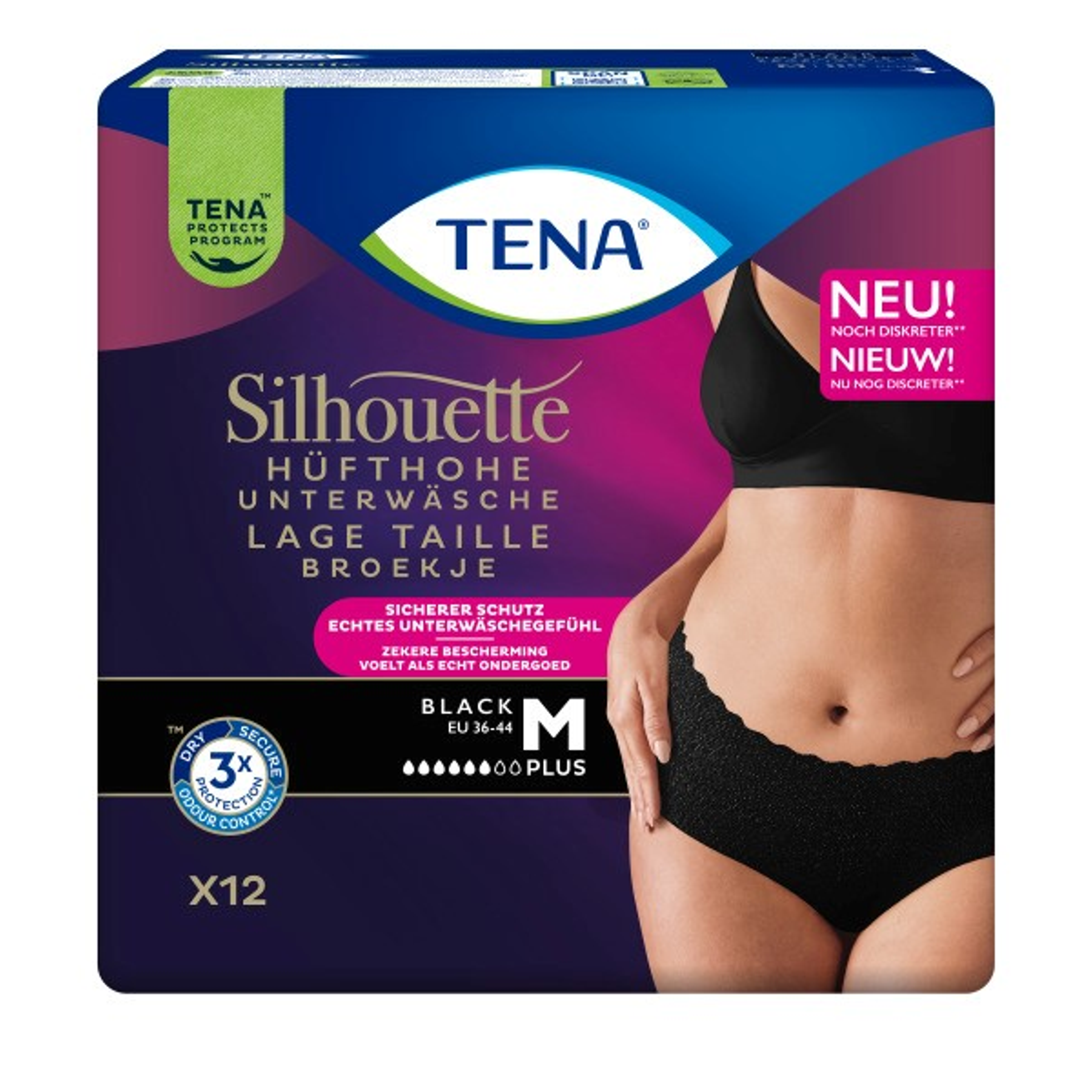 Tena Silhouette Plus Noir - Lage Taille M (12 stuks)