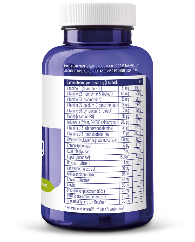 Vitakruid Multi Dag Man 100% Vegan (90 tabletten) - image 2
