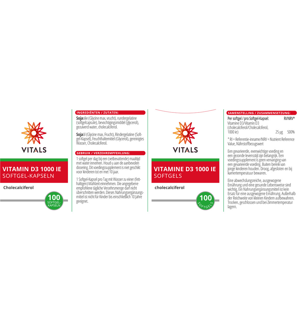 Vitals Vitamine D3 1000IE (100 softgels) - image 3