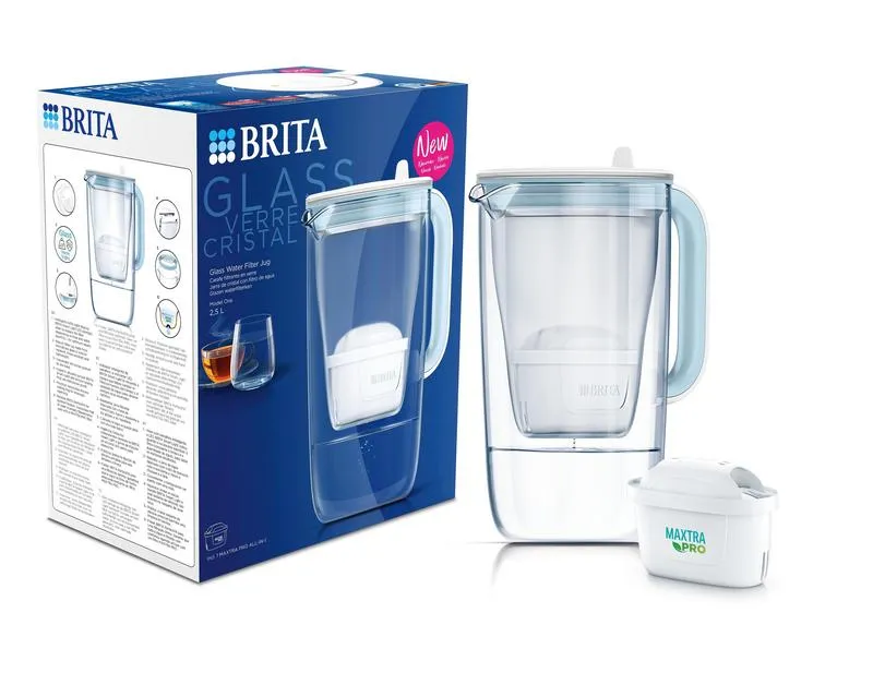 Brita Waterfilterkan glass light blu e (1 stuk)
