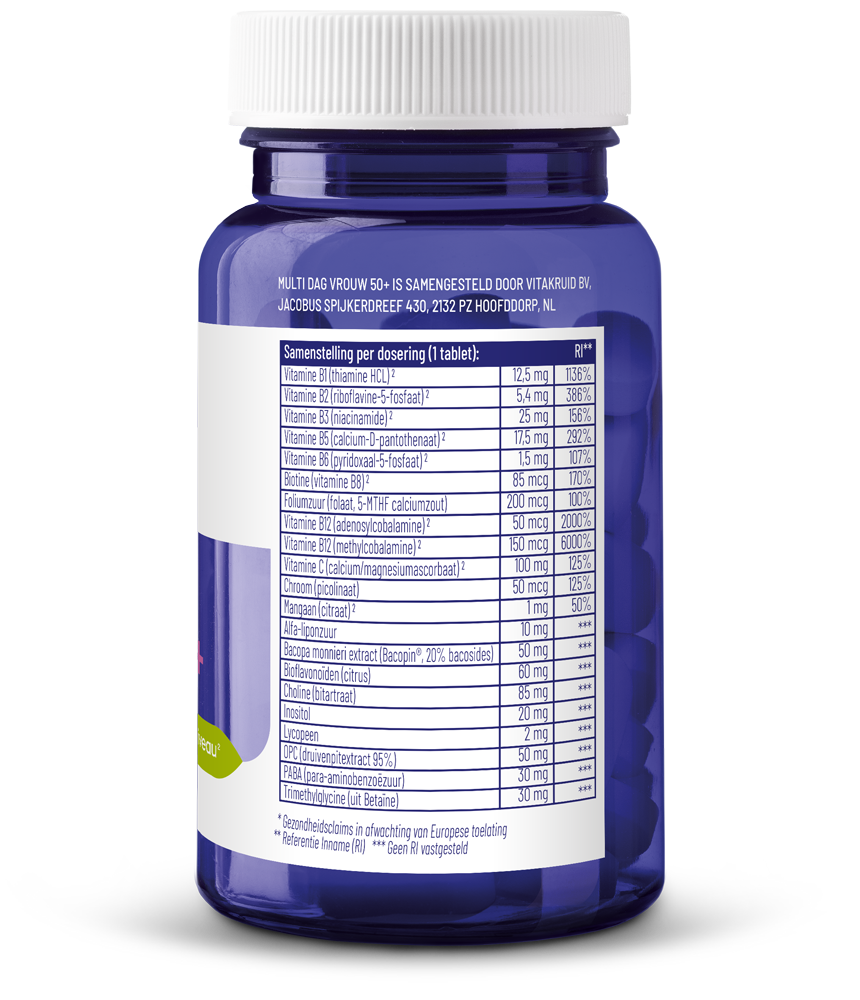 Vitakruid Multi Dag Vrouw 50+ 100% Vegan (30 tabletten) - image 2
