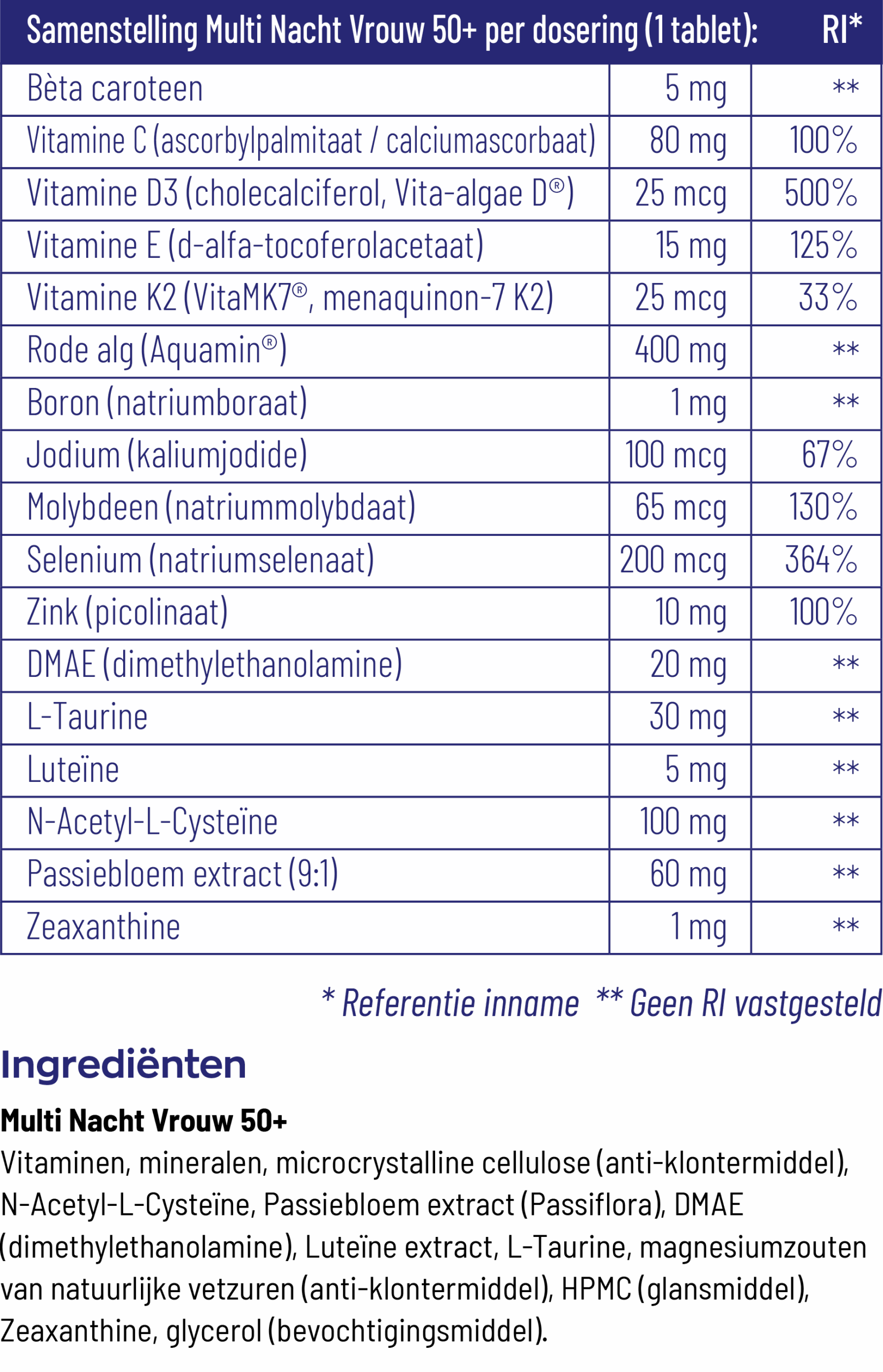 Vitakruid Multi Nacht Vrouw 50+ 100% Vegan (90 tabletten) - image 3