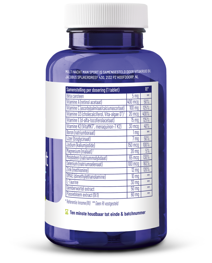 Vitakruid Multi Nacht Man Sport 100% Vegan (90 tabletten) - image 2