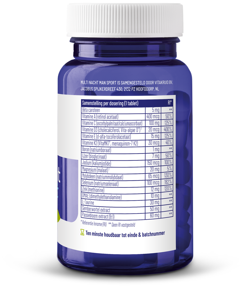 Vitakruid Multi Nacht Man Sport 100% Vegan (30 tabletten) - image 2