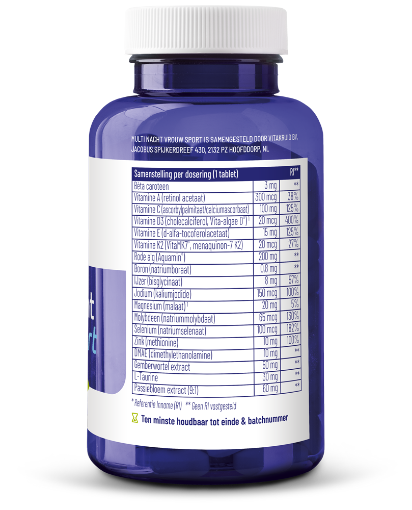 Vitakruid Multi Nacht Vrouw Sport 100% Vegan (90 tabletten) - image 2