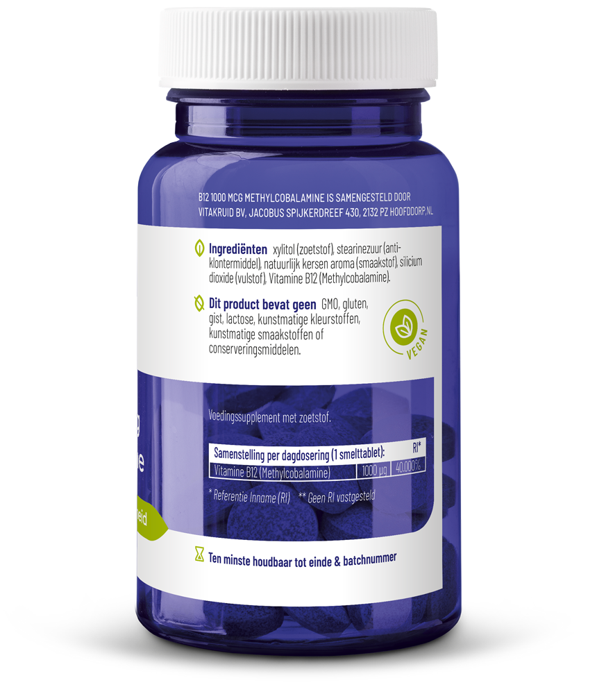 Vitakruid B12 1000 Mcg Actief Methylcobalamine Vitamine (180 stuks) - image 2
