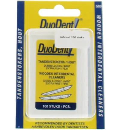 Duodent Tandenstoker hout fine/extra fine dubbelzijdig (100 stuks)