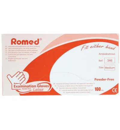 Romed Latex handschoen niet steriel poedervrij M (100 stuks)