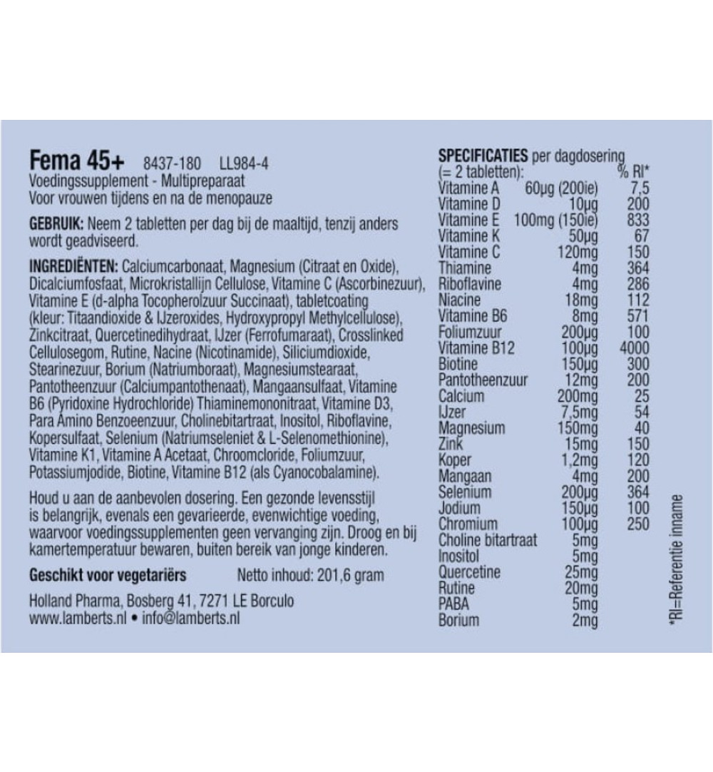 Lamberts FEMA 45+ (180 tabletten)