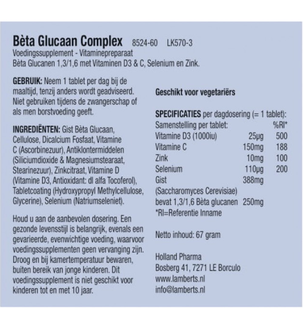 Lamberts Beta glucaan complex (60 tabletten)