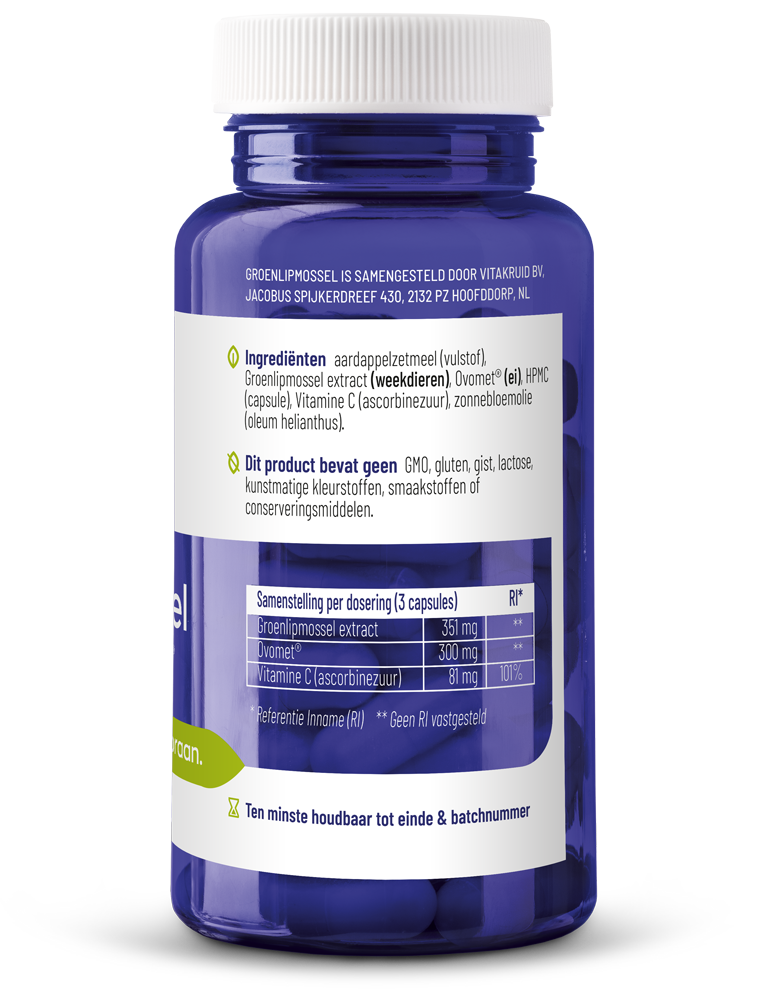 Vitakruid groenlipmossel Extract & Ovomet Eierschaalmembraam (90 vega capsules) - image 2