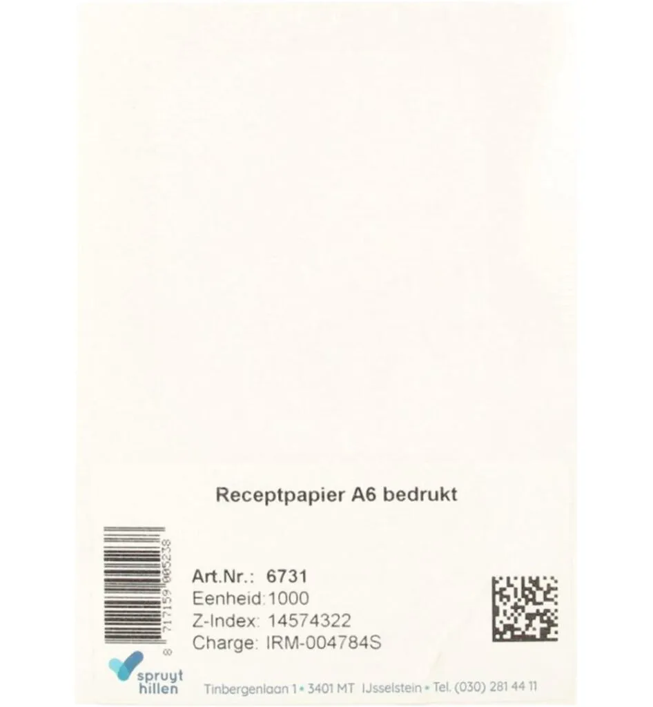 Spruyt Hillen Receptpapier A6 bedrukt (1000 stuks)