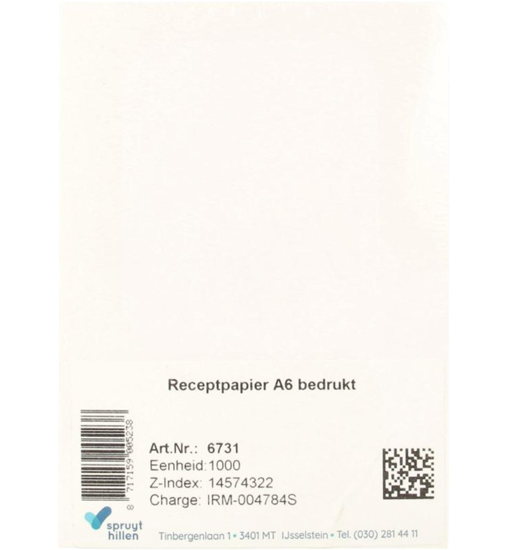 Spruyt Hillen Receptpapier A6 bedrukt (1000 stuks)