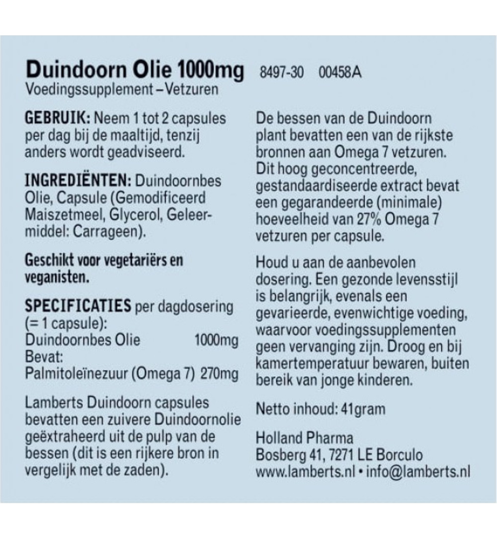 Lamberts Duindoorn Olie 1000Mg - Sea Buckthorn Berry Oil (30 capsules)