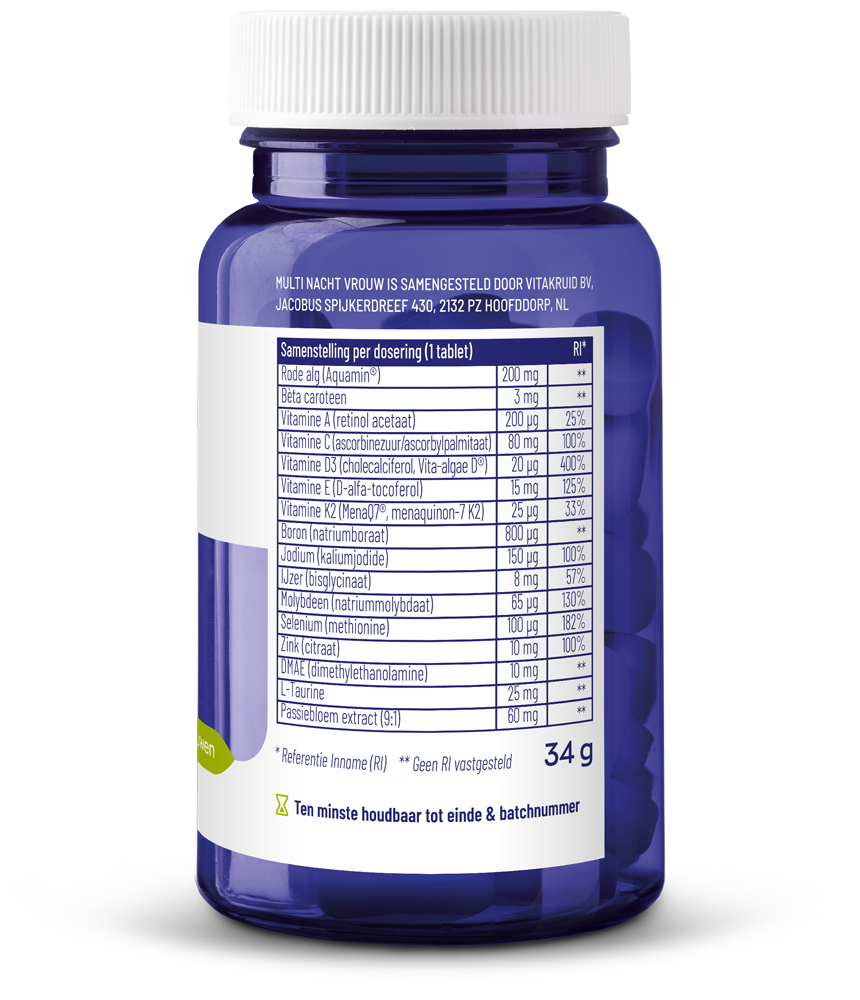 Vitakruid Multi Nacht Vrouw 100% Vegan (30 tabletten) - image 2