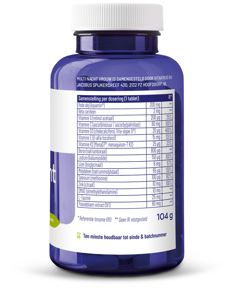 Vitakruid Multi Nacht Vrouw 100% Vegan (90 tabletten) - image 2
