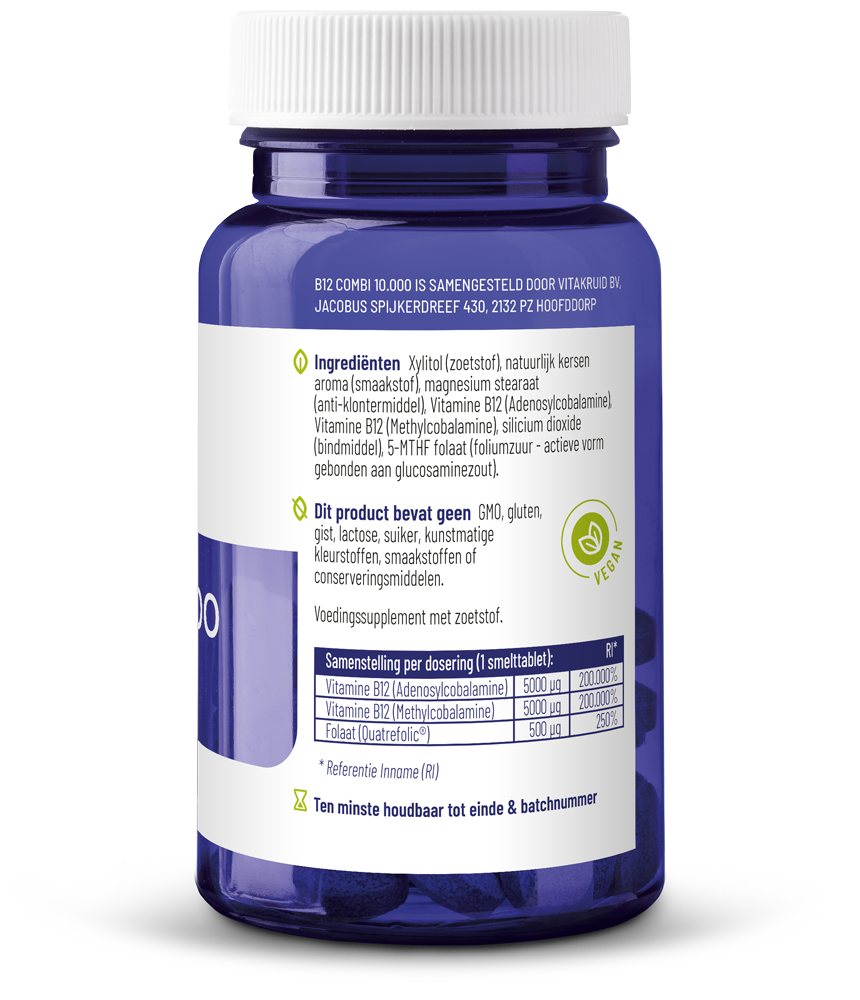 Vitakruid B12 Combi 10.000® Met Actief Folaat Vitamine (60 smelttabletten) - image 2