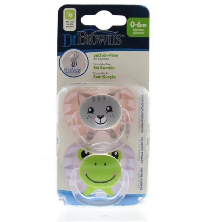 Dr Brown's Fopspeen prevent animal faces F1 roze (2 stuks)