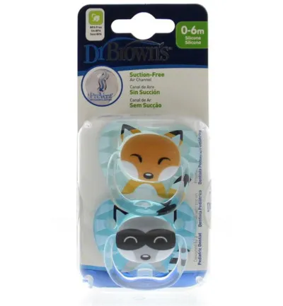 Dr Brown's Fopspeen prevent animal faces F1 blauw (2 stuks)