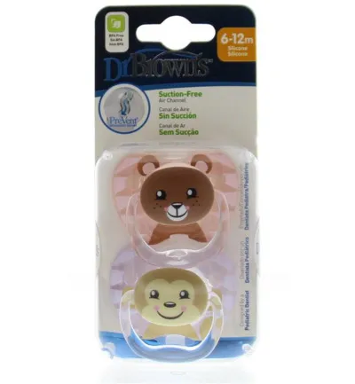 Dr Brown's Fopspeen Prevent Animal Faces F2 (2 stuks)