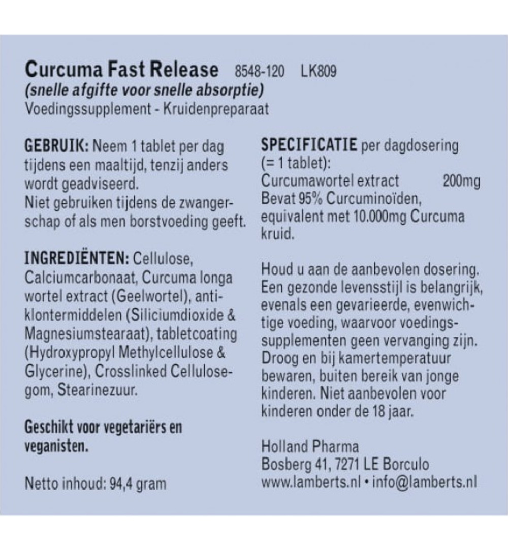 Lamberts Curcuma fast release (120 tabletten)