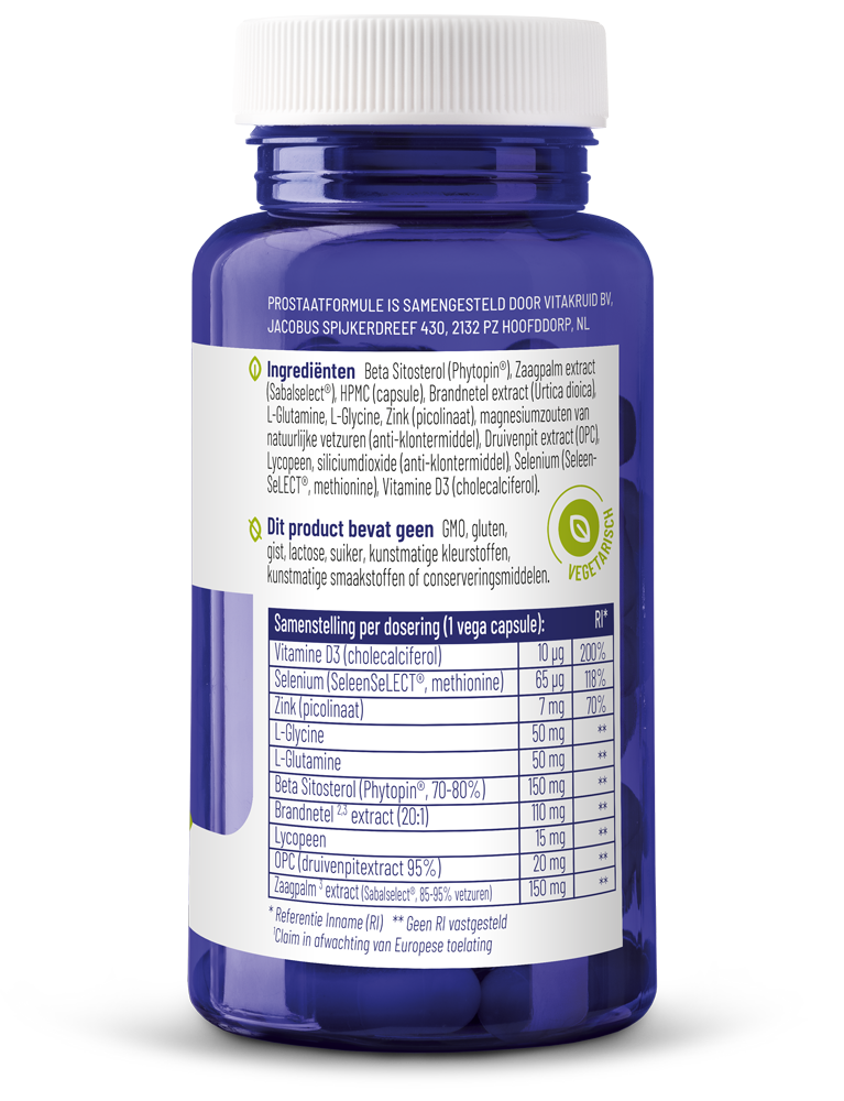 Vitakruid Prostaatformule Oa Zaagpalm, Brandnetel & Zink (60 vega capsules) - image 2