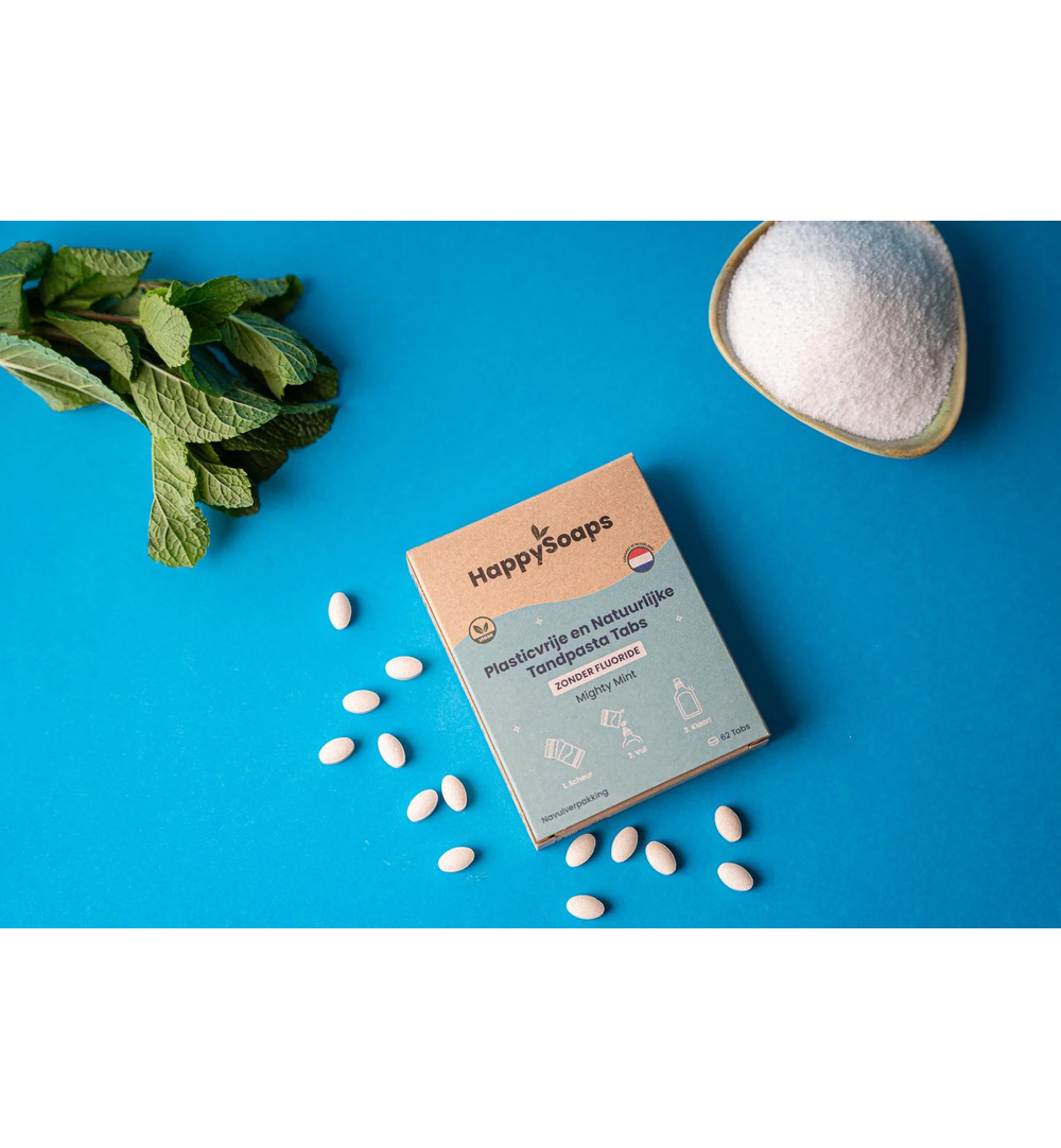 Happysoaps Tandpasta tabs zonder fluoride navulverpakking (62 tabletten)