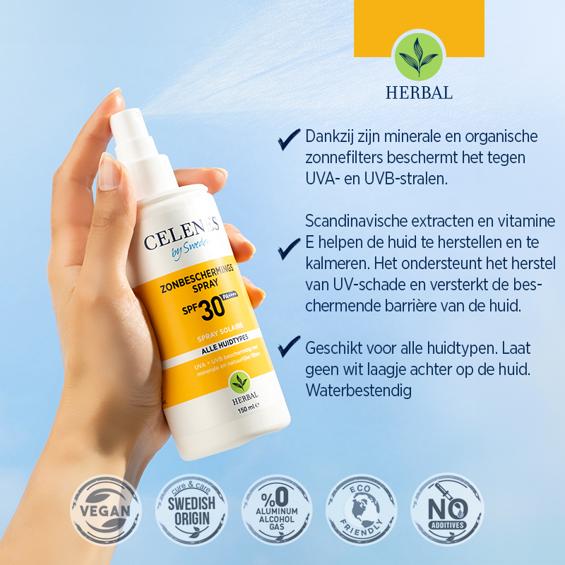 Celenes Herbal sunscreen spray lotion all skintypes SPF30+ (150 ml)