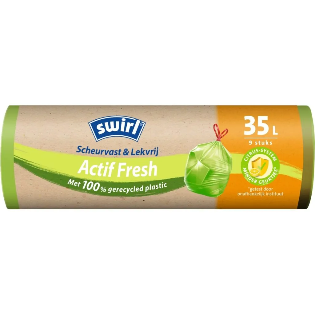 Swirl Scheurvast & Lekvrij Actif Fresh Met Trekband 35 Liter (9 stuks)