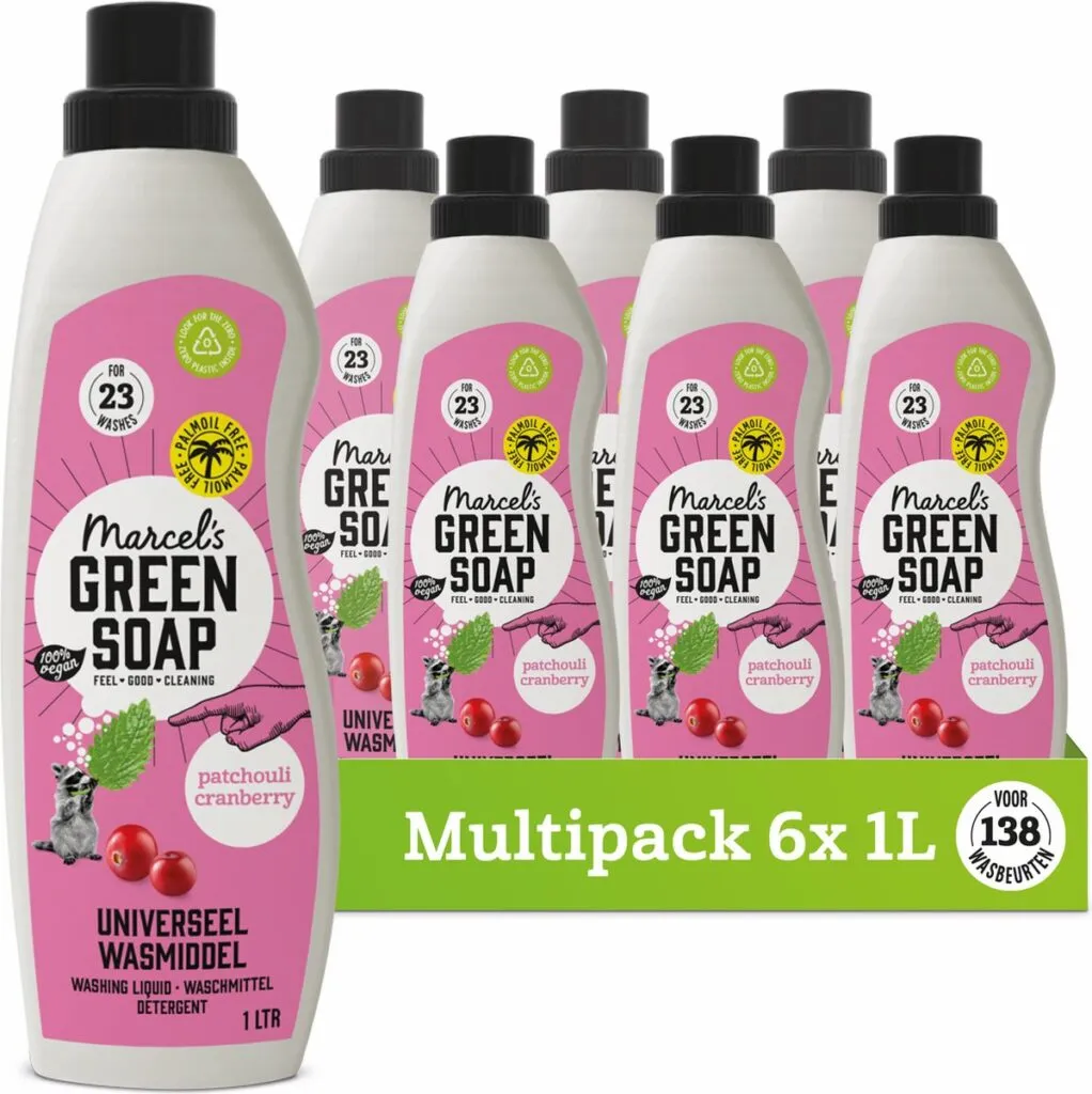 6x Marcel's Green Soap Wasmiddel Universeel Patchouli & Cranberry (1000 ml)