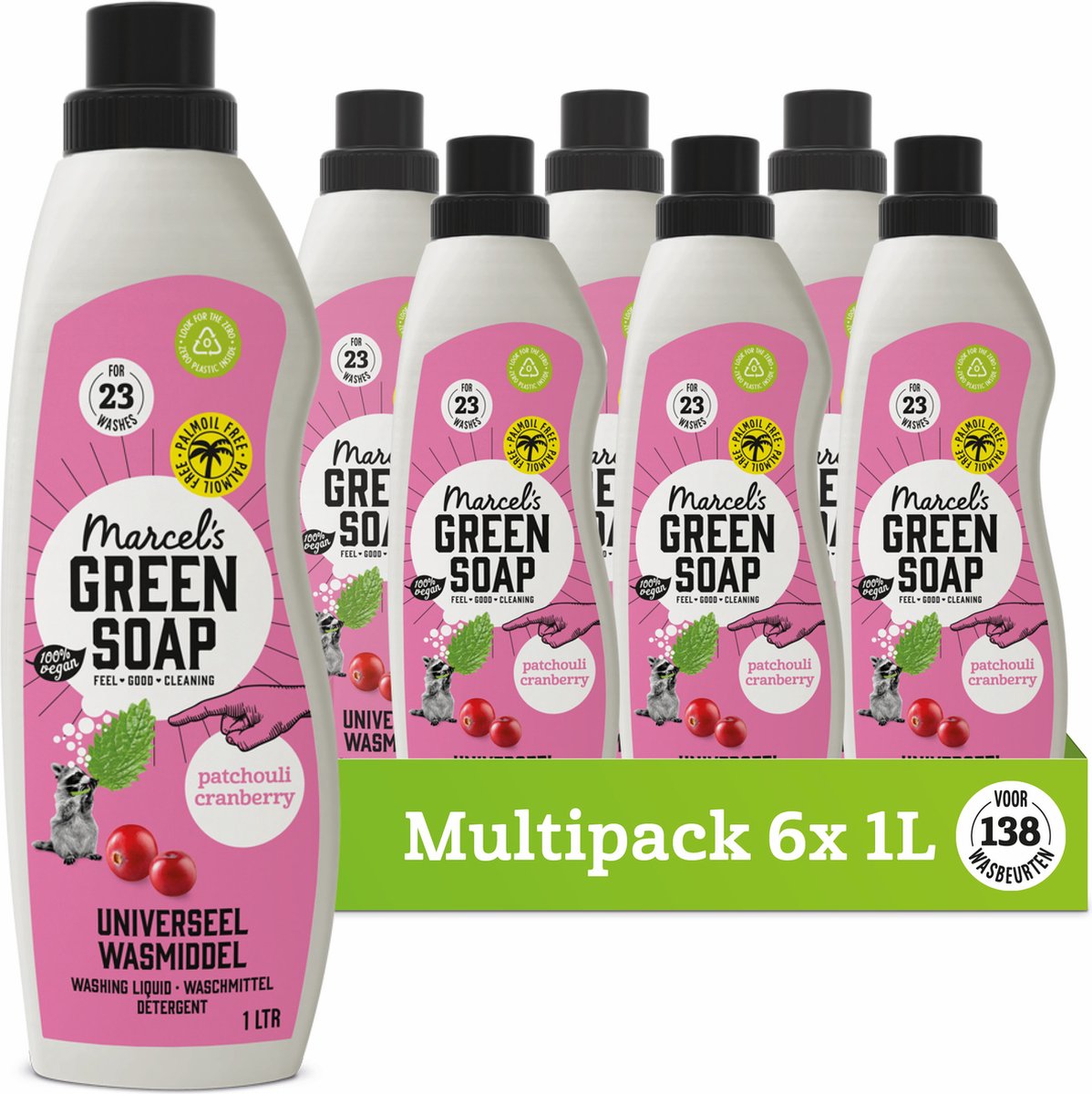 6x Marcel's Green Soap Wasmiddel Universeel Patchouli & Cranberry (1000 ml)