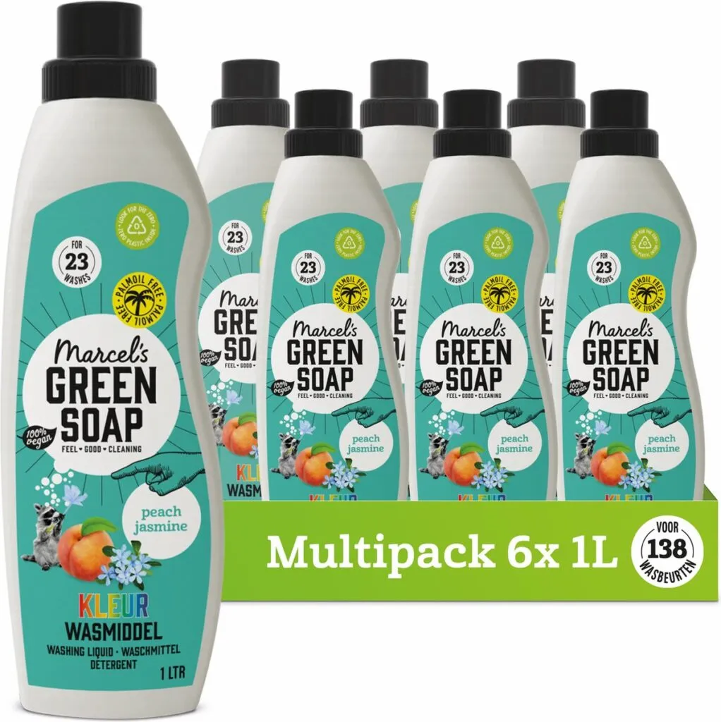 6x Marcel's Green Soap Wasmiddel Kleur Peach & Jasmin (1000 ml)