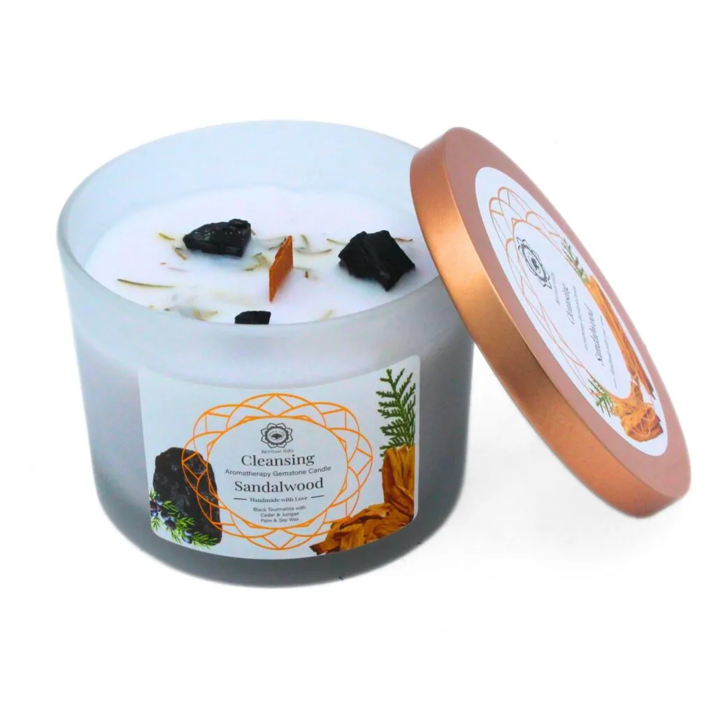 Green Tree Gemstone Candle Cleansing Sandalwood (256 gr)