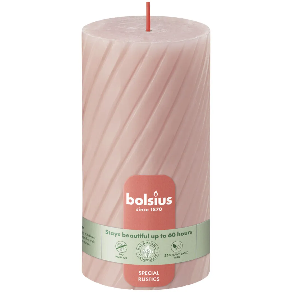 Bolsius Rustiek twist stompkaars 130/68 Misty Pink (1 stuk)