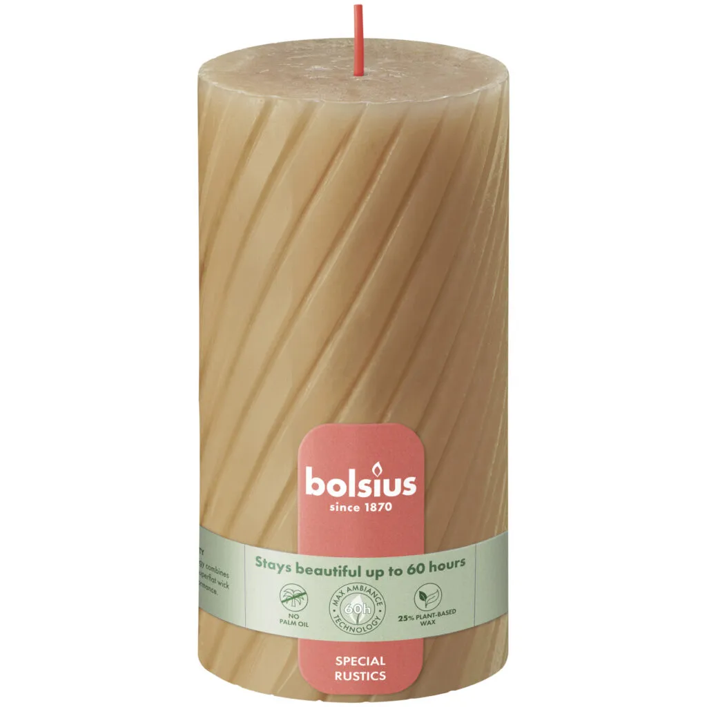 Bolsius Rustiek twist stompkaars 130/68 Oat Beige (1 stuk)