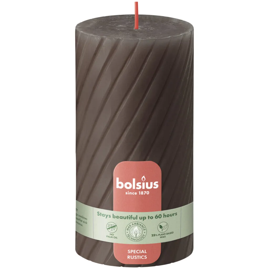 Bolsius Rustiek twist stompkaars 130/68 Rustic Taupe (1 stuk)