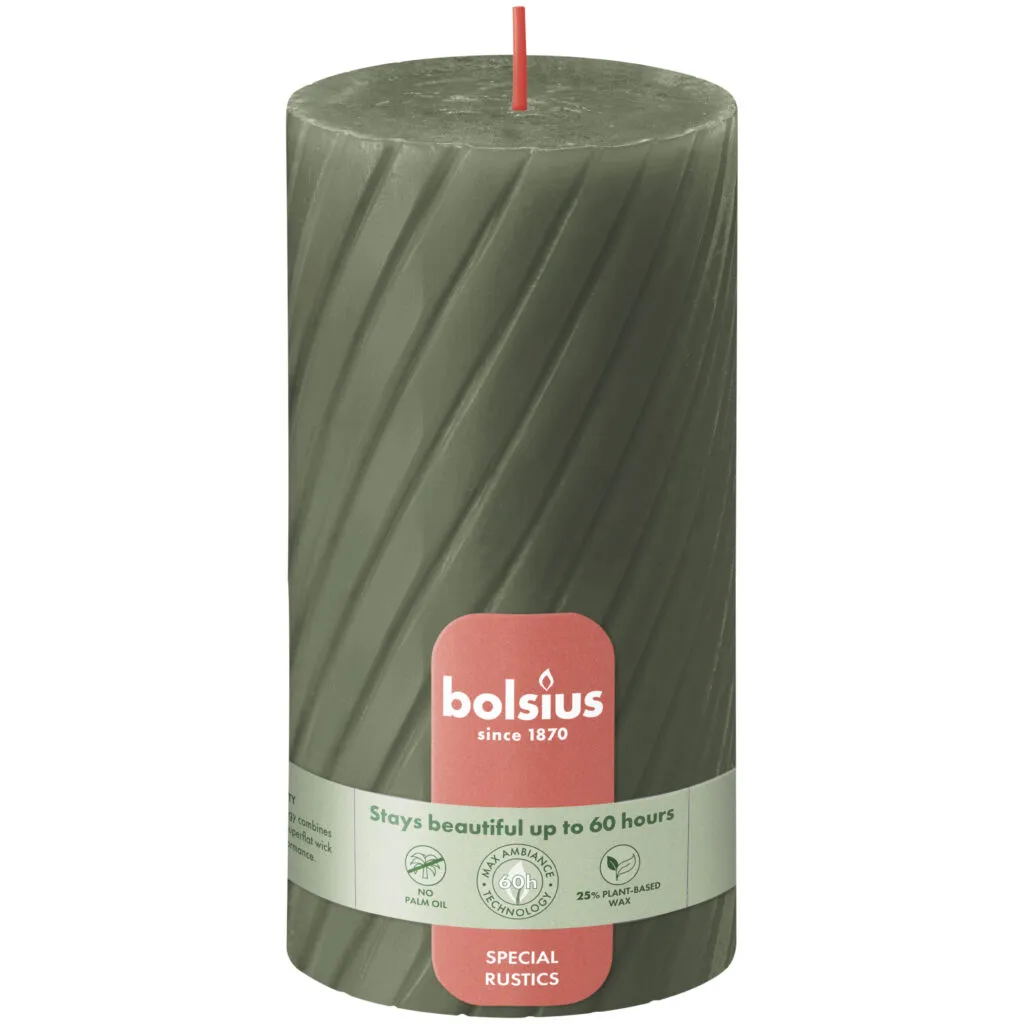 Bolsius Rustiek twist stompkaars 130/68 Fresh Olive (1 stuk)