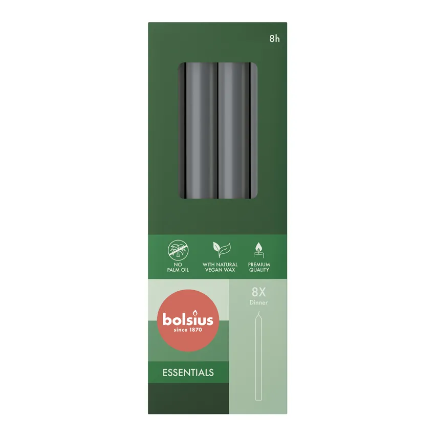 Bolsius Dinerkaarsen 230/20 Stormygrey (8 stuks)