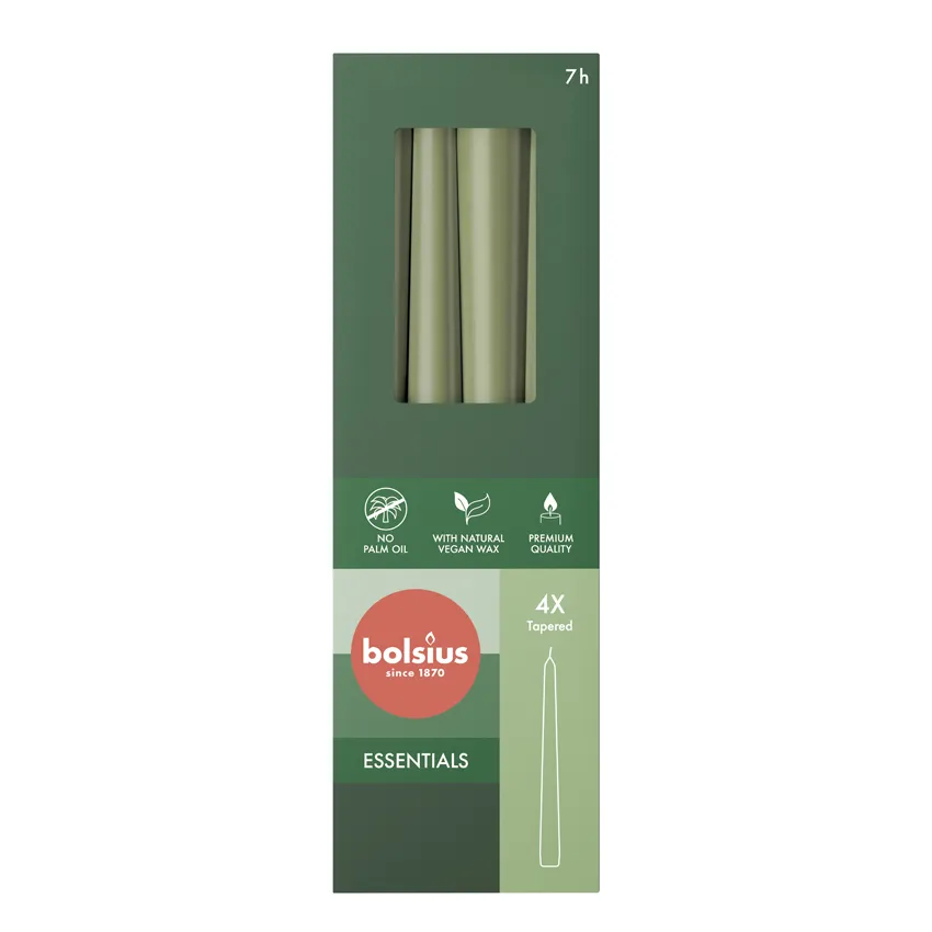 Bolsius Gotische Kaars 245/24 Doos 4 Olivegreen (4 stuks)