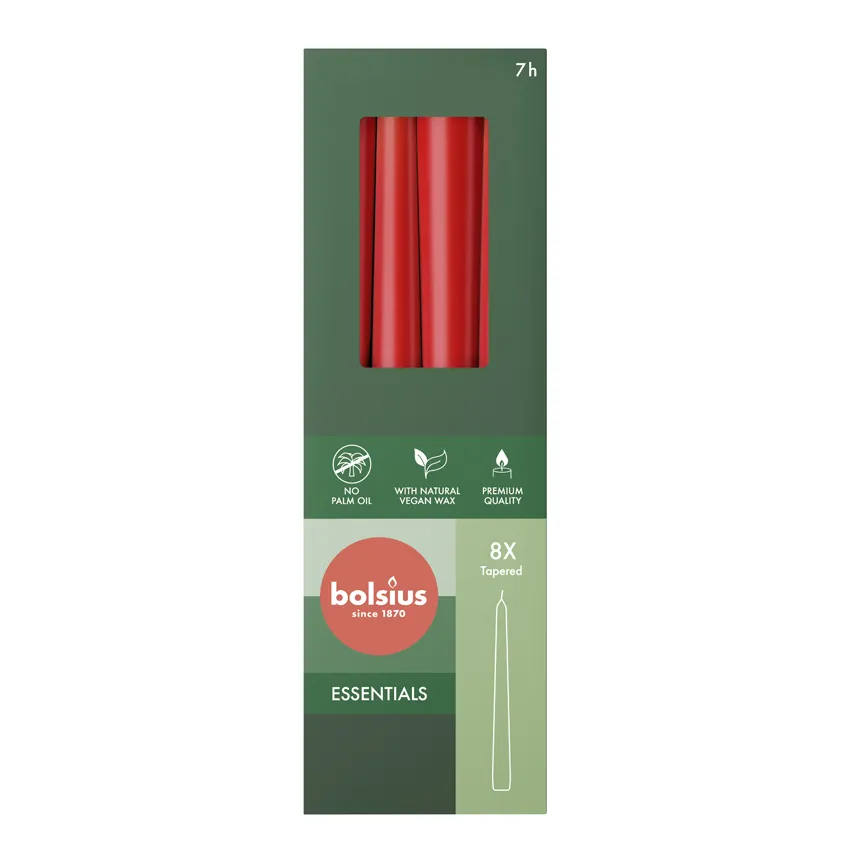 Bolsius Gotische Kaars 245/24 Doos 8 Delicate Red (8 stuks)