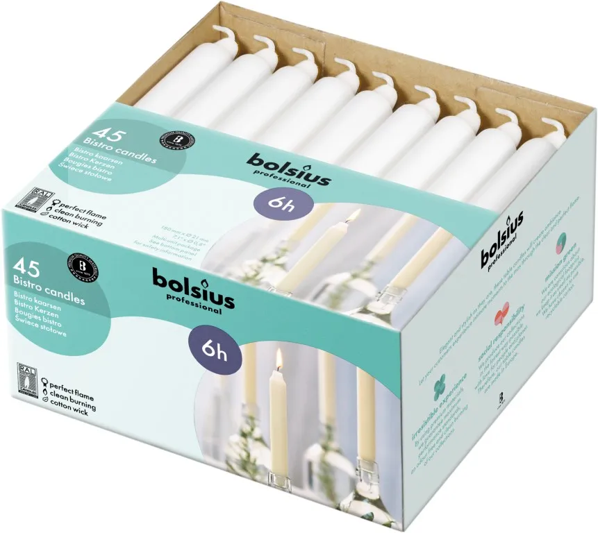 Bolsius Horeca Bistro Kaars 180/21,3 Doos 45 Wit (45 stuks)
