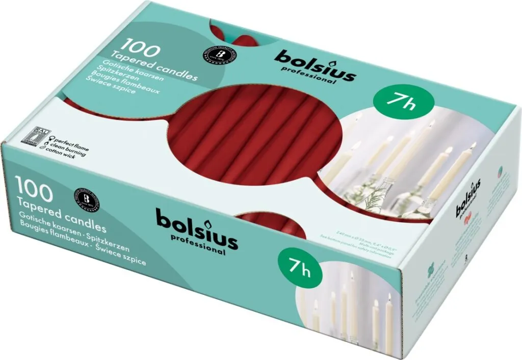 Bolsius Horeca Gotische Kaars 240/23 Doos 100 Wijnrood (100 stuks)