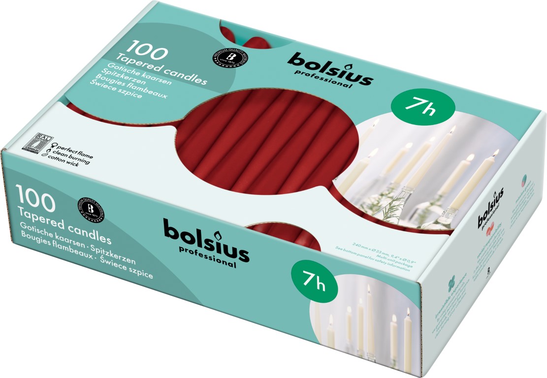 Bolsius Horeca Gotische Kaars 240/23 Doos 100 Wijnrood (100 stuks)