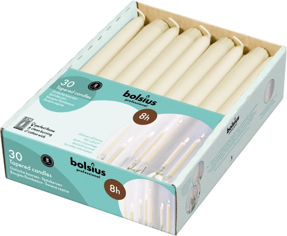 Bolsius Horeca Gotische Kaars 250/24 Doos 30 Ivoor (30 stuks)