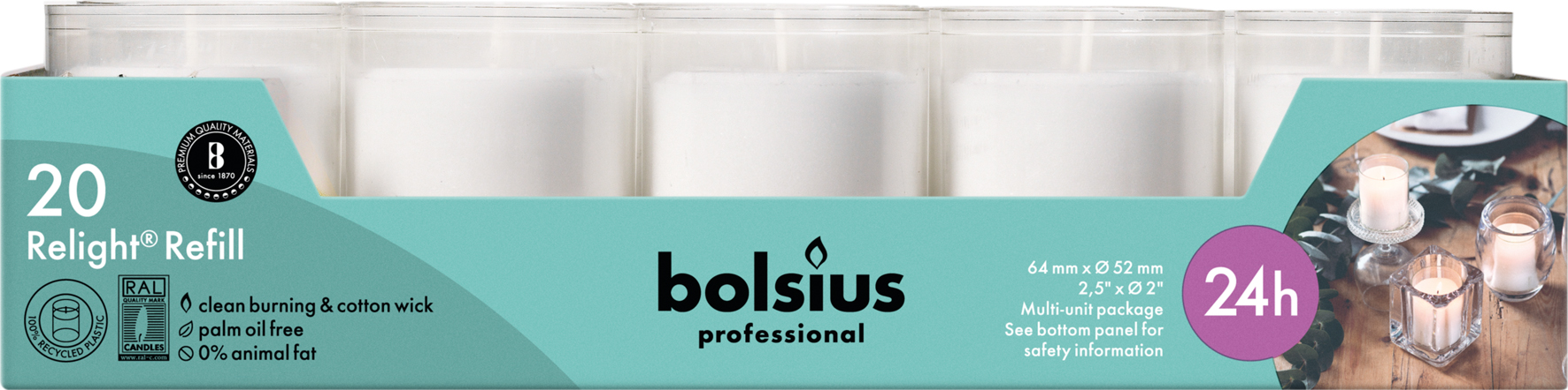 Bolsius Horeca Relight® Navullingen 64/52 Transparant (20 stuks) - image 2