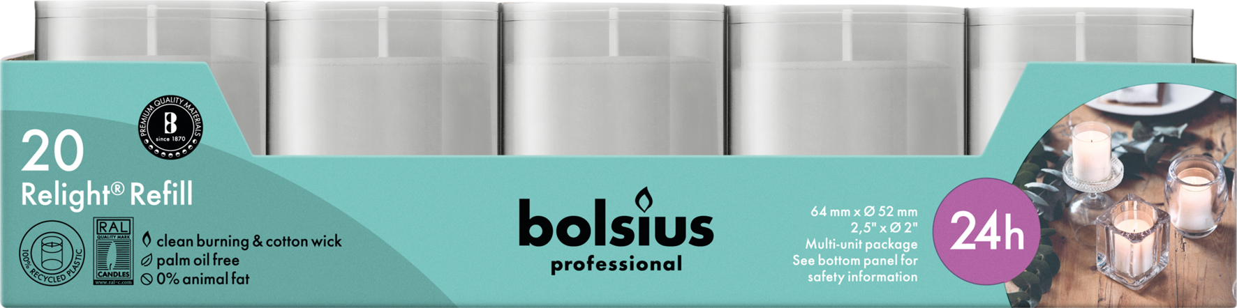 Bolsius Horeca Relight® Navullingen 64/52Grijs (20 stuks) - image 2